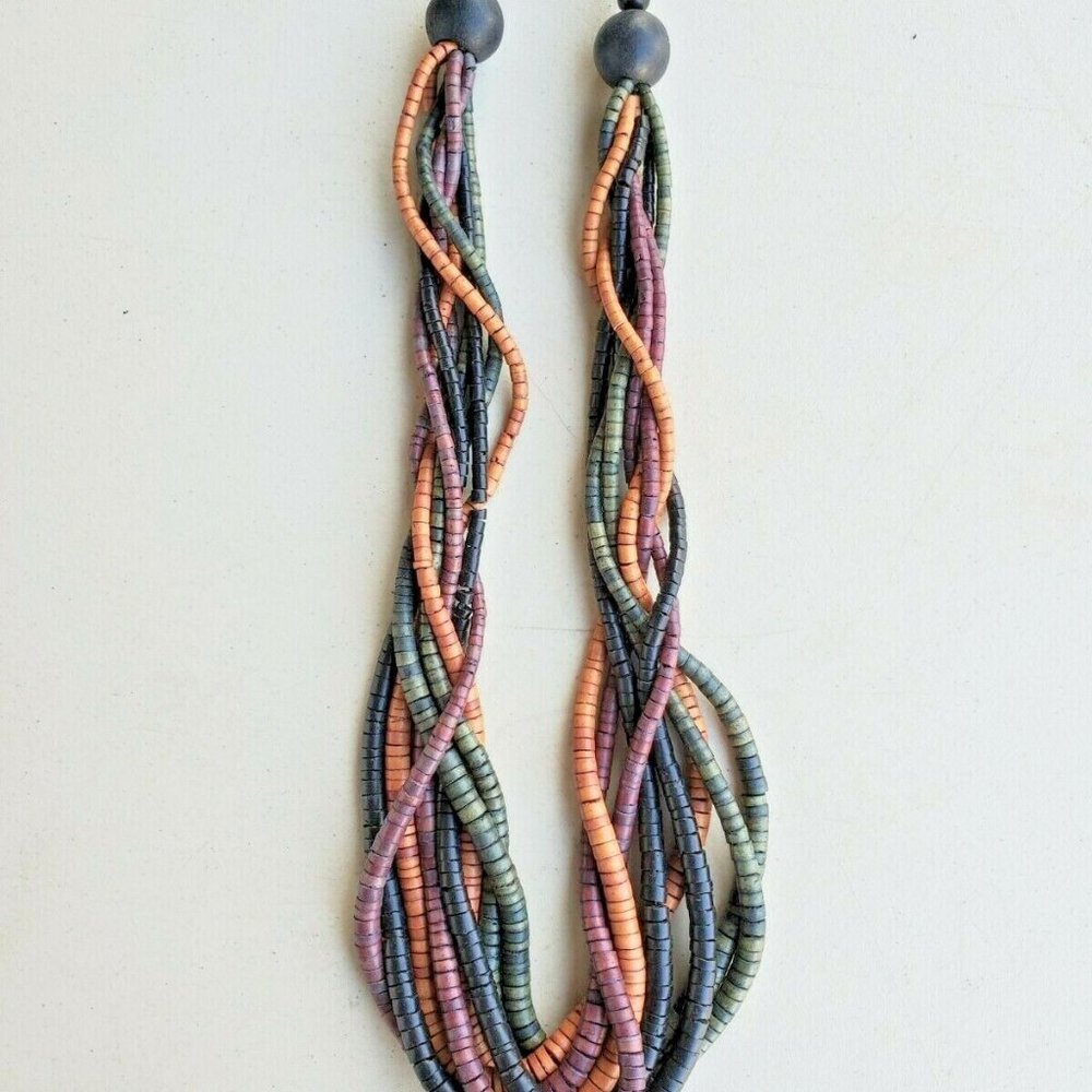 Wooden 8 Strand Braid Cluster Beaded Necklace